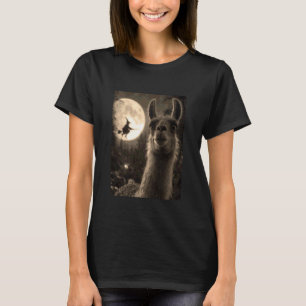Camiseta Lhama Engraçada Selfie Lua Cheia Bruxa Voadora Flo