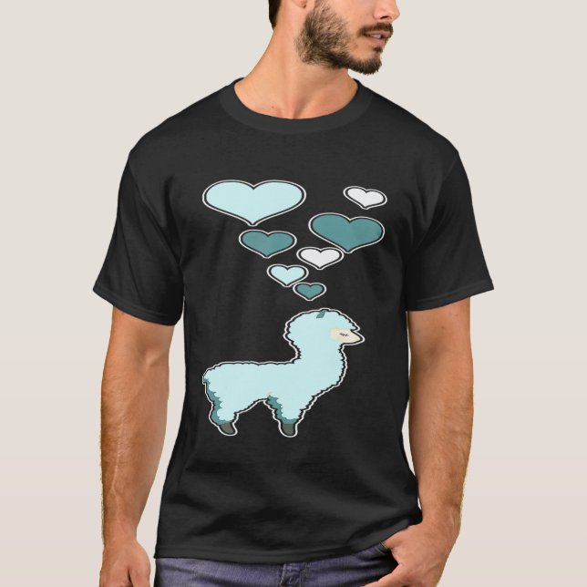 Camiseta Lhama Fofa com Corações  Amo Lhamas (Frente)