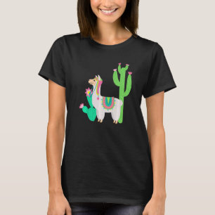 Camiseta Lhama Fofa Com Flor & Cacto Roupa De Camelídeo