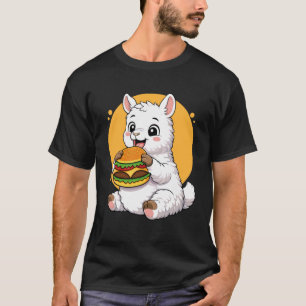 Camiseta Lhama Fofa Comendo Hambúrguer Divertido Animal Kaw