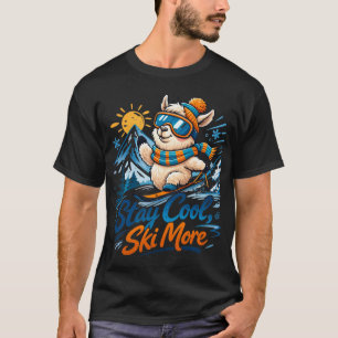 Camiseta Lhama Fofo Esquiar Mantenha a Calma Esquie Mais De