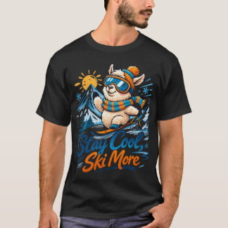 Camiseta Lhama Fofo Esquiar Mantenha a Calma Esquie Mais De