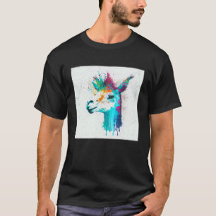 Camiseta Lhama Fofo Salpico de Tinta Colorido Mulheres Cria