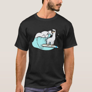 Camiseta Lhama Fofo Surfando Ondas Amante de Alpaca Animal