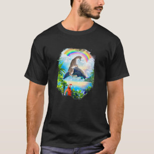 Camiseta Lhama Montando Golfinhos Arco-Íris Golfinhos