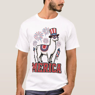 Camiseta Lhama Patriótica Merica Design Vector Vintage_1