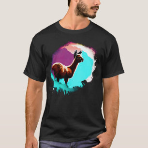 Camiseta Lhama Retro Fazendeiro de Lhama com Mancha de Tint