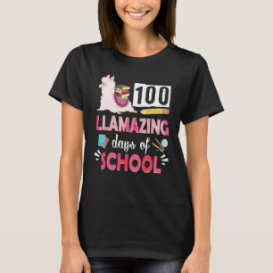 Camiseta Lhama Rosa Fofa 100º Dia de Escola 100 Dias Sem Pr