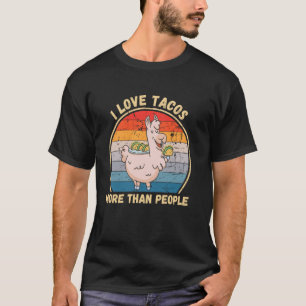Camiseta Lhama Vintage Engraçada Eu Amo Tacos Mais Que Pess