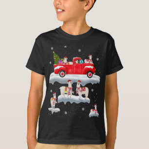 Camiseta Lhamas Dirigindo Árvore de Natal Red Truck Llama C