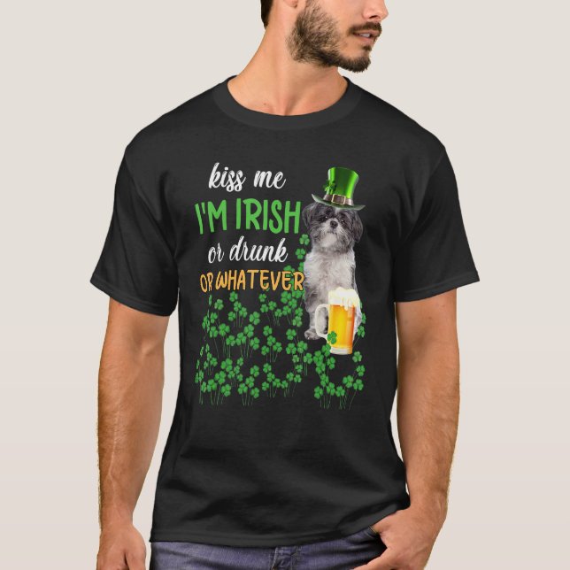 Camiseta Lhasa Apso Beija-me Eu sou Irlandês, Bebado ou qua (Frente)