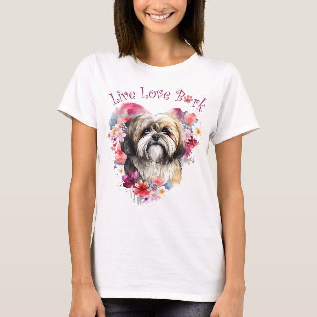 Camiseta Lhasa Apso Cachorro Mãe Floral (Frente)