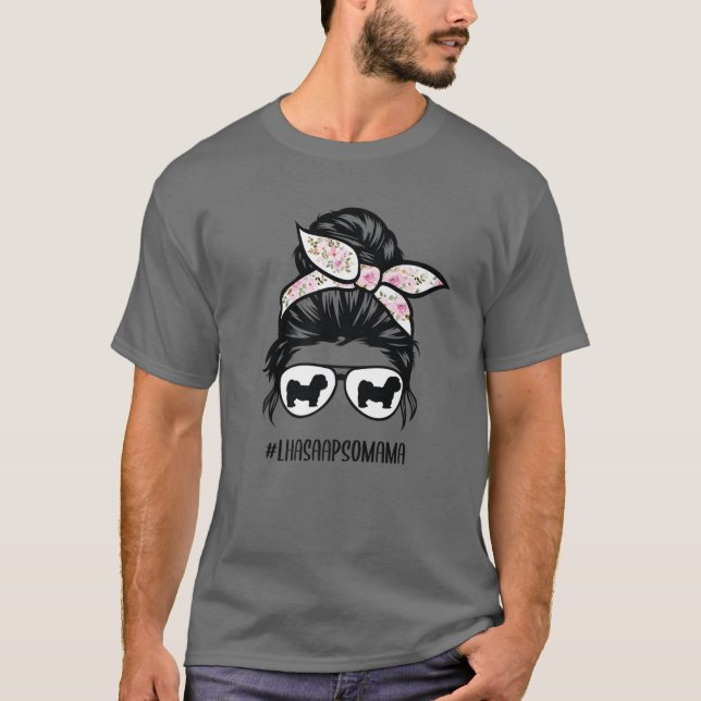 Camiseta Lhasa Apso Cachorro Mãe Mensagem Cabelo Lhasa Mães (Frente)