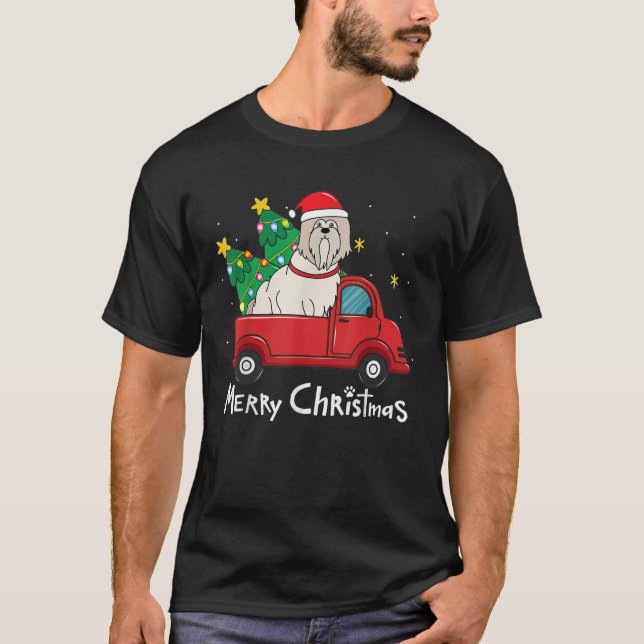 Camiseta Lhasa Apso Christmas Truck Tree Mom Dad Funny Xmas (Frente)