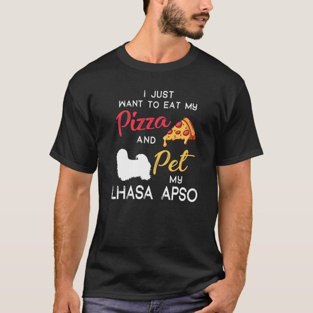 Camiseta Lhasa Apso Dog Pizza Proprietária de Natal Anivers (Frente)