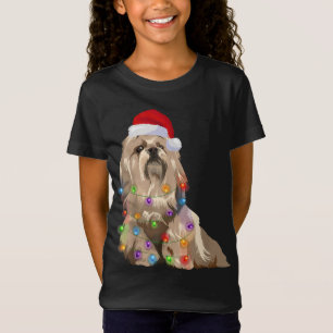 Camiseta Lhasa Apso Natal Luz Xmas Cachorro Papais noeis H