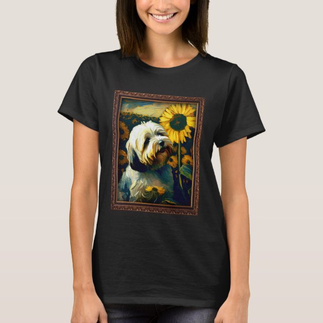 Camiseta Lhasa Apso Painting Sunflower Flower Mom Women Flo (Frente)