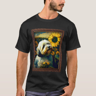 Camiseta Lhasa Apso Pintando Flor de Girassol Mãe Mulheres