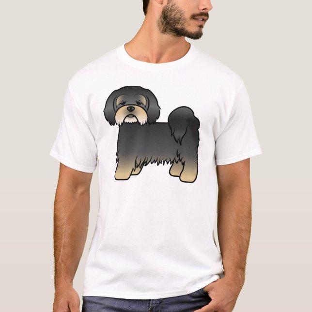 Camiseta Lhasa Apso Preto e Dourado Cachorro de Desenho Ani (Frente)