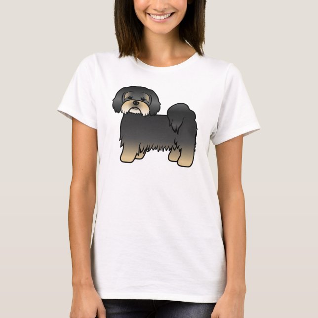 Camiseta Lhasa Apso Preto e Dourado Cachorro de Desenho Ani (Frente)