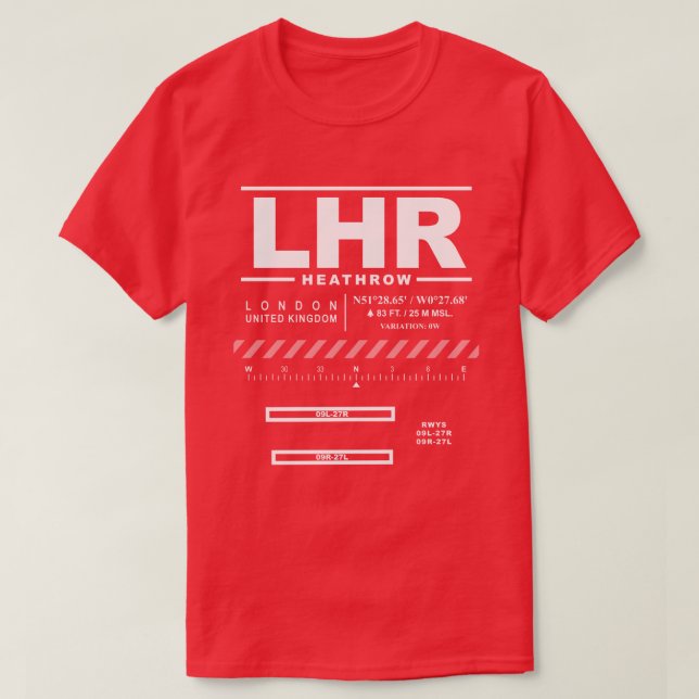 Camiseta LHR do Aeroporto de Heathrow em Londres (Frente do Design)