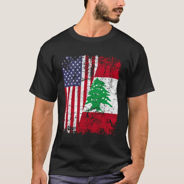 Camiseta Libanês Raízes Metade Bandeira Americana Líbano (Frente)