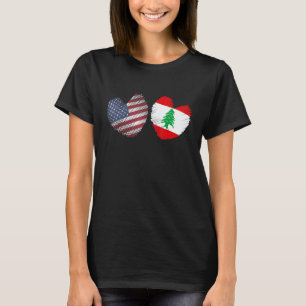 Camiseta Líbano EUA Coração Bandeira Americana Bandeira Lib