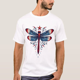 Camiseta Libélula Bandeira Americana Patriótica 4 de Julho
