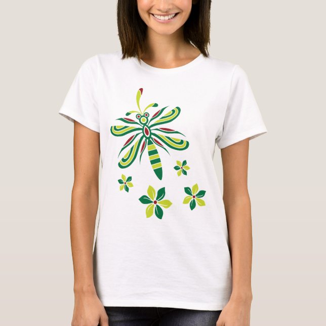 Camiseta Libélula com t-shirt V2 das flores (Frente)