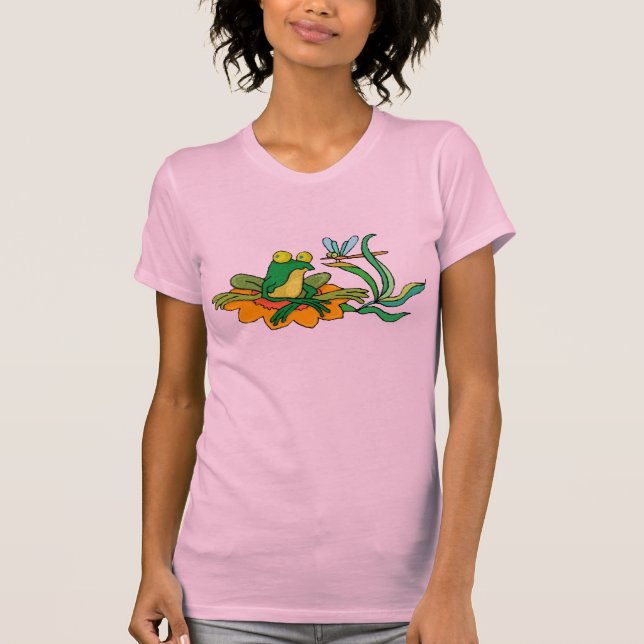 Camiseta Libélula do sapo de Lilypad da flor (Frente)