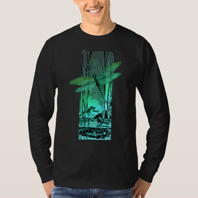 Camiseta Libélula e sapo verdes na lagoa (Frente)