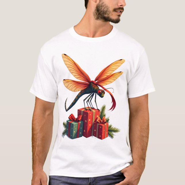 Camiseta Libélula embrulhada para presente (Frente)