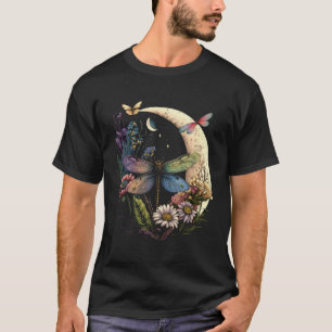 Camiseta Libélula Meia Lua Inseto Hippie Flores Coloridas