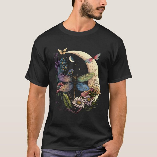 Camiseta Libélula Meia Lua Inseto Hippie Flores Coloridas (Frente)