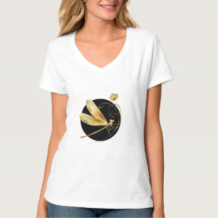 Camiseta libélula ouro em círculo preto