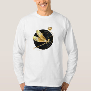 Camiseta libélula ouro em círculo preto