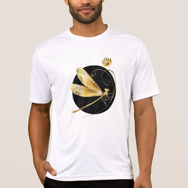 Camiseta libélula ouro em círculo preto (Frente)