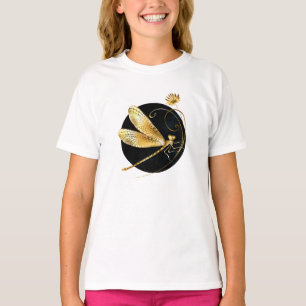 Camiseta libélula ouro em círculo preto