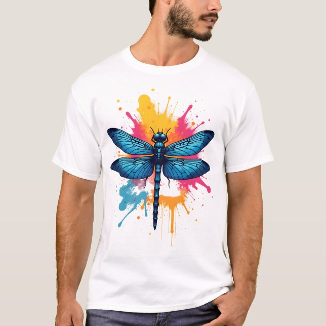 Camiseta Libélula pintada Artística Colorida Pop Art (Frente)