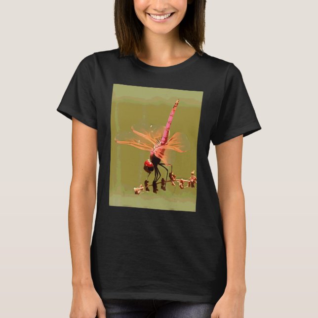 Camiseta Libélula Violeta Vermelho Brilhante Isolada em Tin (Frente)