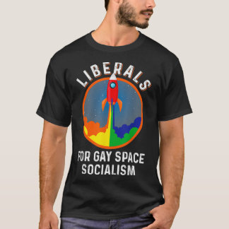 Camiseta Liberais Pelo Socialismo Espacial Gay LGBTQ Rainbo