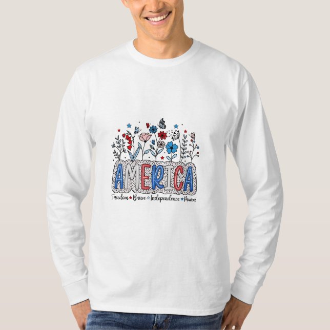 Camiseta Liberdade Americana Independência Corajosa Poder 4 (Frente)