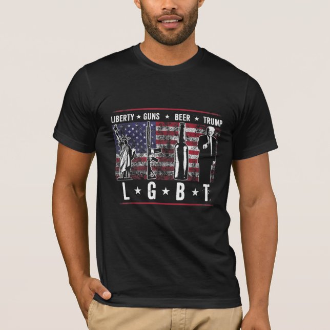 Camiseta Liberdade Armas Cerveja LGBT Parody Engraçado (Frente)