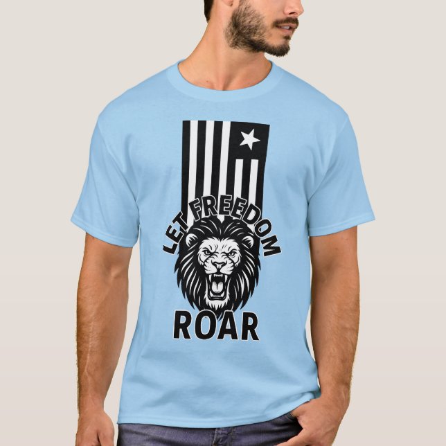 CAMISETA LIBERDADE BRANCA E NEGRA, PATRIOT LION (Frente)