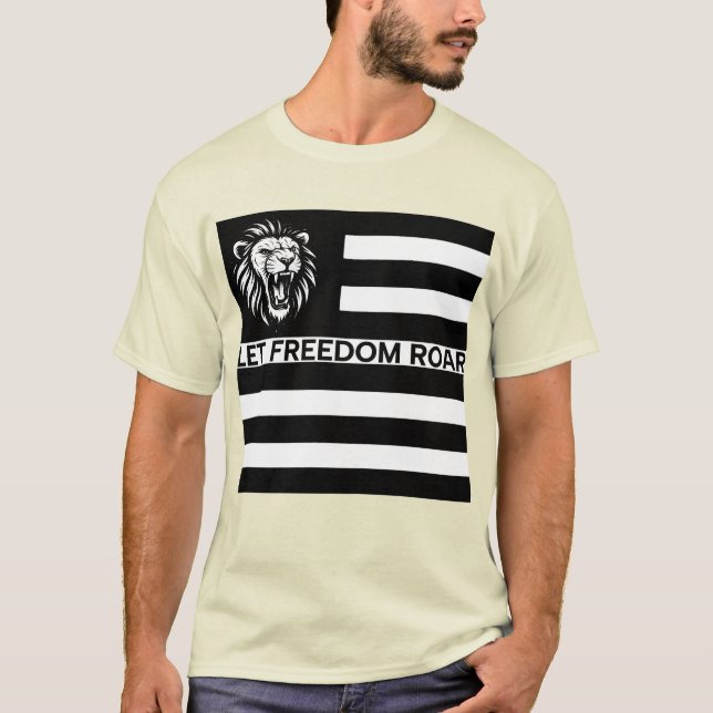 CAMISETA LIBERDADE BRANCA E NEGRA, PATRIOT LION (Frente)