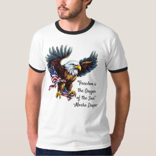 Camiseta "Liberdade" Citação com Águia Americana e Bandeira