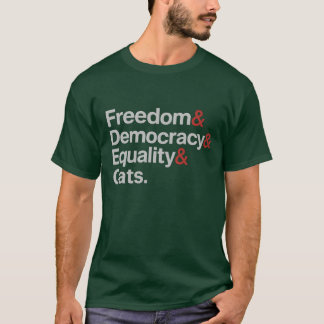 Camiseta Liberdade e Democracia e Igualdade e Gatos