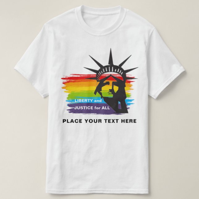 Camiseta Liberdade e Justiça para todos Orgulho gay PERSONA (Frente do Design)