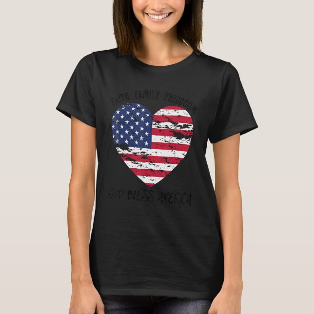 Camiseta Liberdade Familiar Fé 4 de julho Bandeira American (Frente)