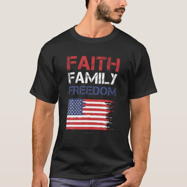 Camiseta Liberdade Familiar Fé Patriótica Estados Unidos Ca (Frente)